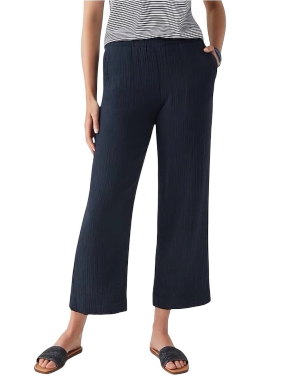 J. Crew Point Sur Cropped Pants Navy Blue Paperbag Waist Viscose Size 10
